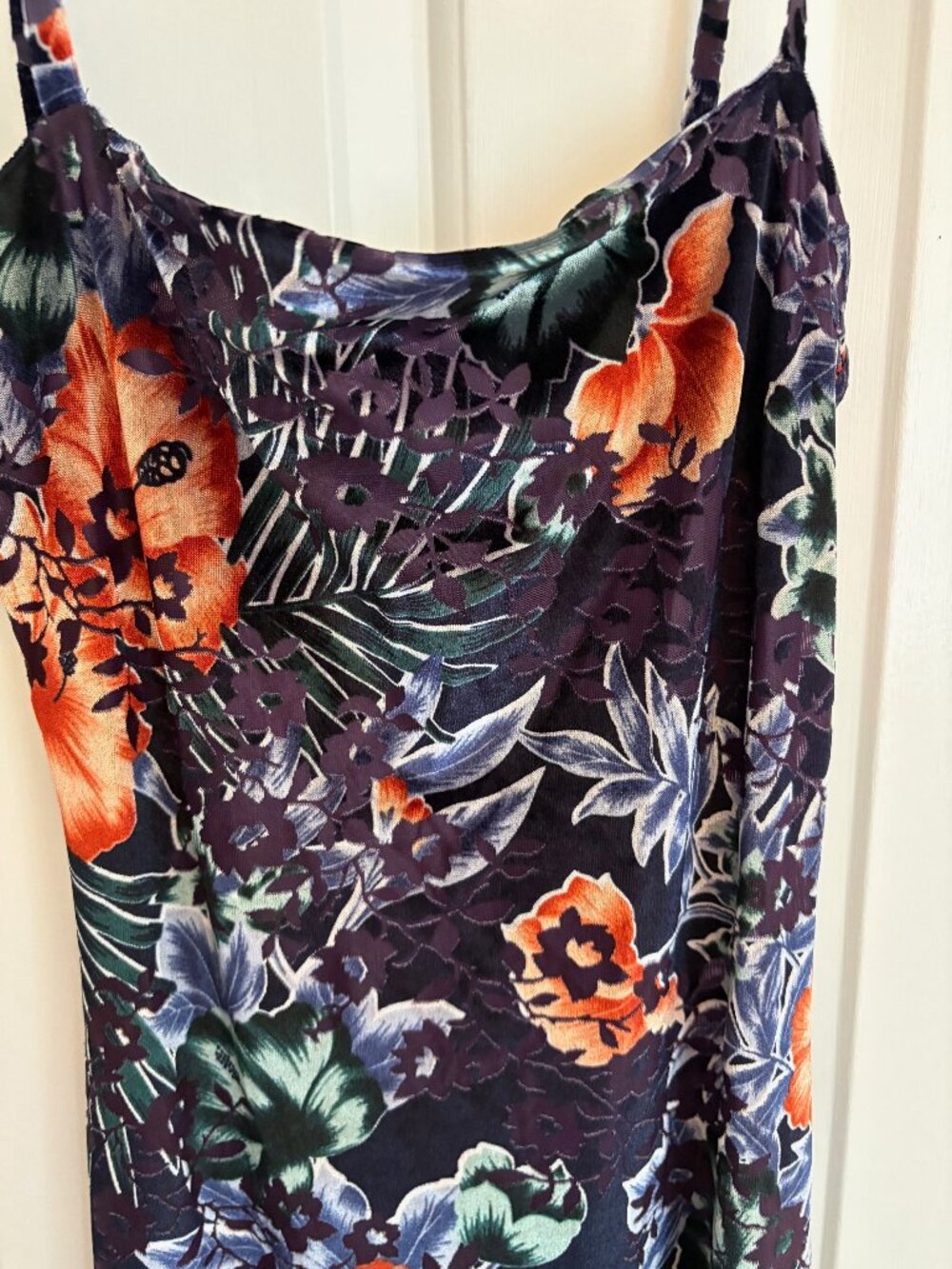 Rocky Stretch Burnout Velvet Floral Dress with Spaghetti Straps by Lily Phellera